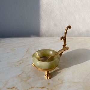Vintage Onyx salt cellar and spoon Lion’s claw feet